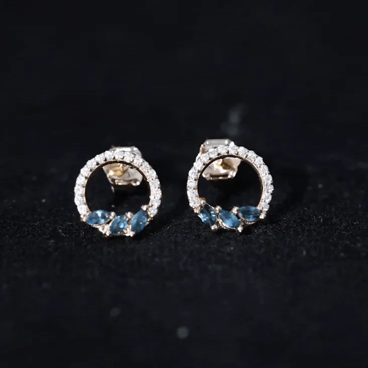 1/2 CT London Blue Topaz Leaf and Diamond Eternity Stud Earrings