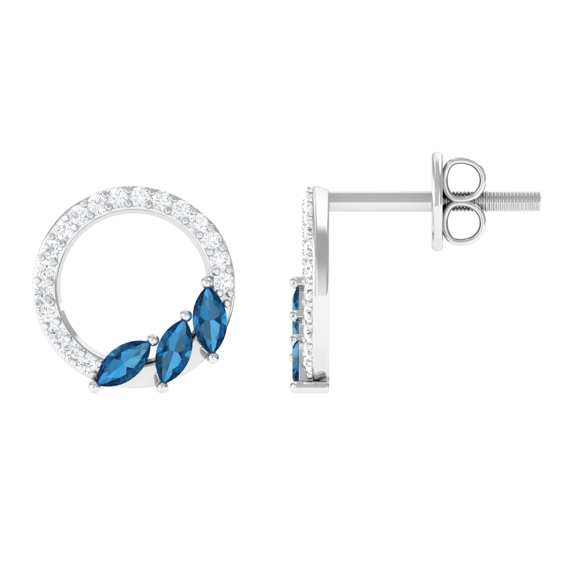 1/2 CT London Blue Topaz Leaf and Diamond Eternity Stud Earrings