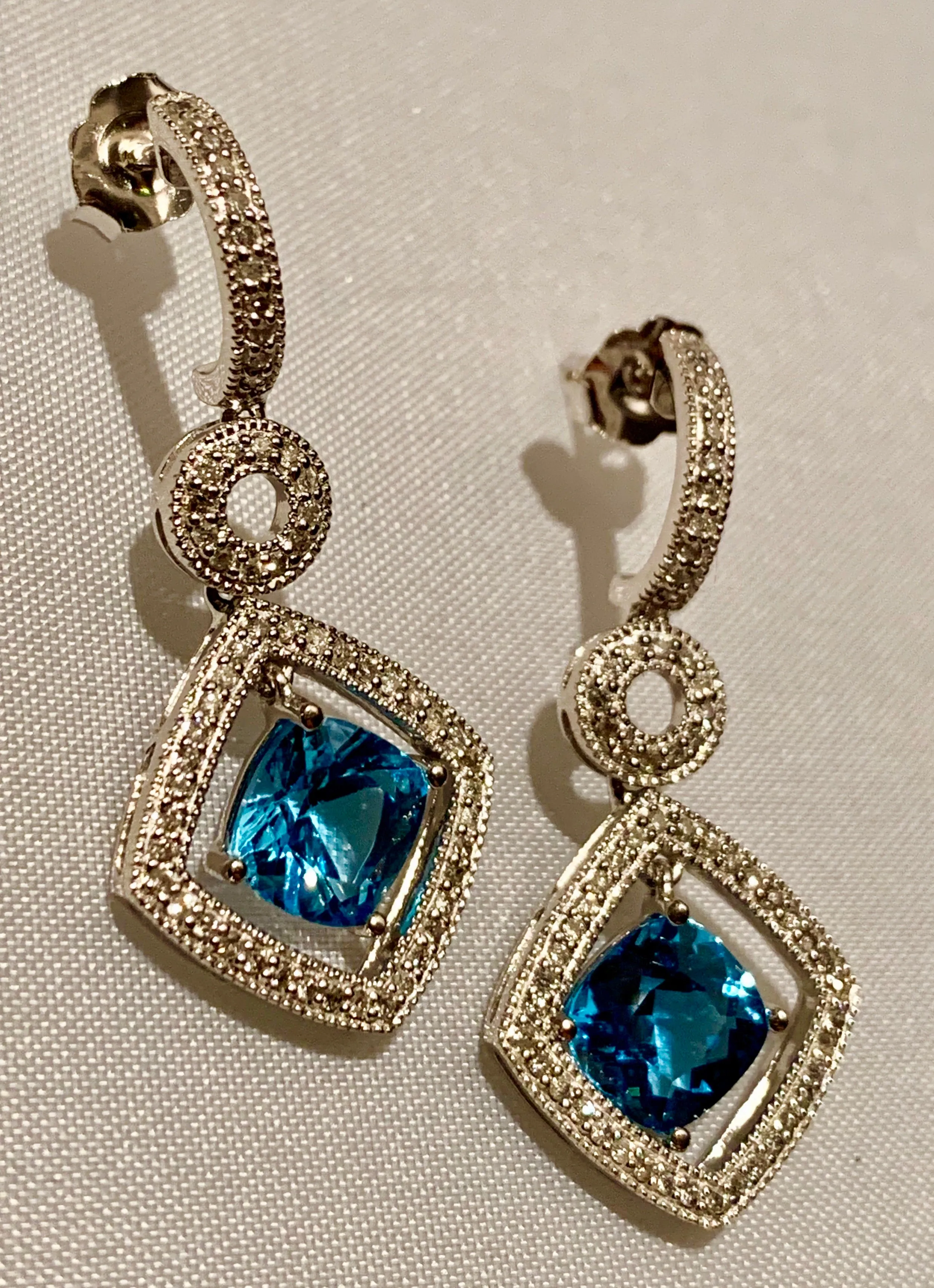 14K BLUE TOPAZ AND DIAMOND EARRINGS