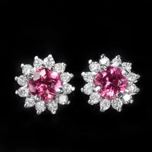 14K White Gold 1.20 CTW Pink Tourmaline and Diamond Stud Earrings