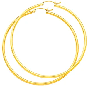 14K Yellow or White Gold Hoop 2mm Satin Earrings