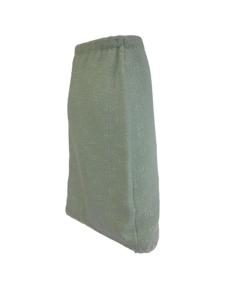 1970s Adolfo Mint Green Wool Knit Skirt and Jacket