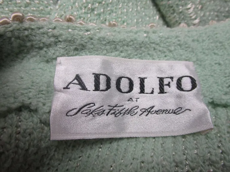 1970s Adolfo Mint Green Wool Knit Skirt and Jacket