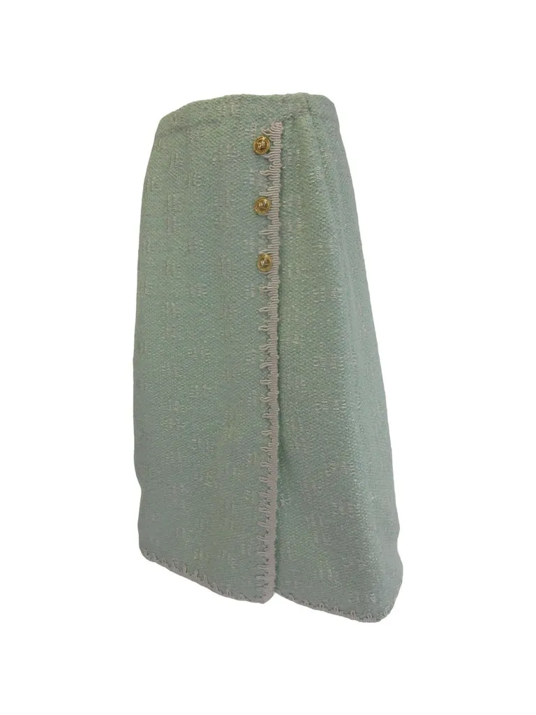 1970s Adolfo Mint Green Wool Knit Skirt and Jacket