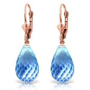 28 Carat 14K Solid Rose Gold Blue Topaz Briolette Swing Earrings