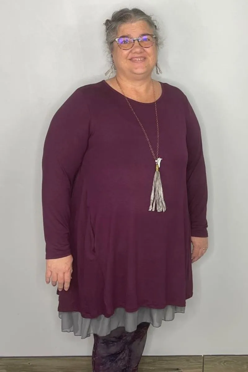 2AM Long Sleeve Tunic with Pockets - Plum