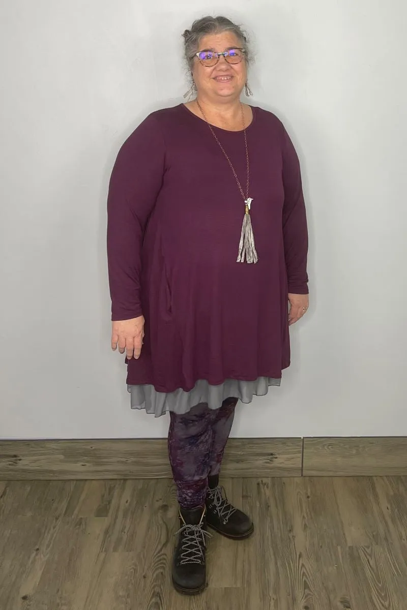 2AM Long Sleeve Tunic with Pockets - Plum