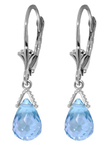 4.5 Carat 14K Solid Yellow Gold Leverback Earrings Briolette Blue Topaz