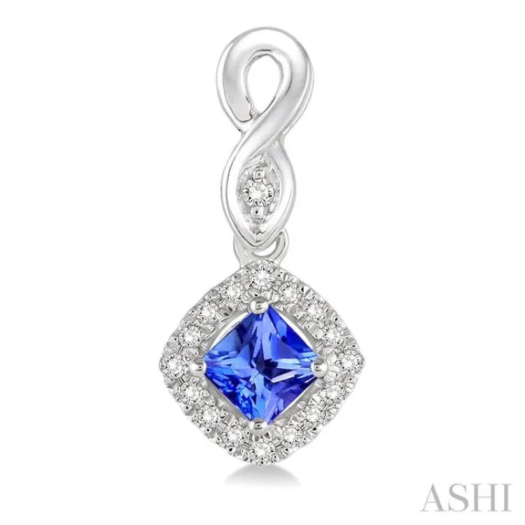 4x4 MM Cushion Cut Tanzanite and 1/5 Ctw Round Cut Diamond Earrings in 14K White Gold