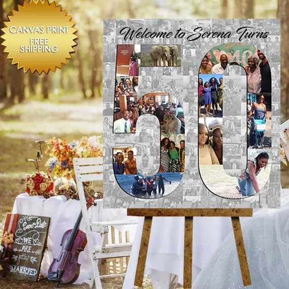 50th Birthday Photo Collage Welcome Canvas Sign