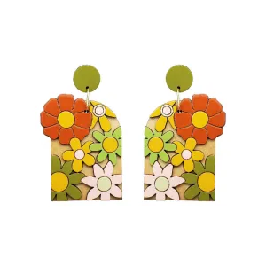 70s Burnt Orange Floral Arch Earrings