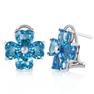 7.6 Carat 14K Solid White Gold Living Color Blue Topaz Earrings