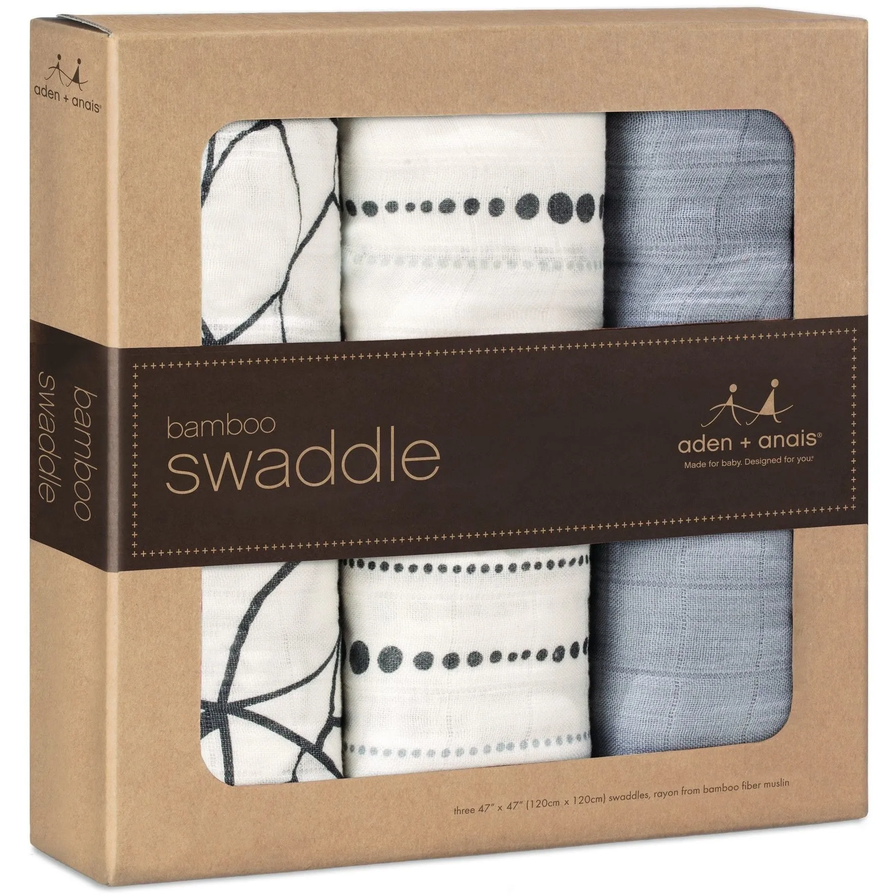 Aden and Anais - Bamboo swaddles (moonlight grey 3 Pack)