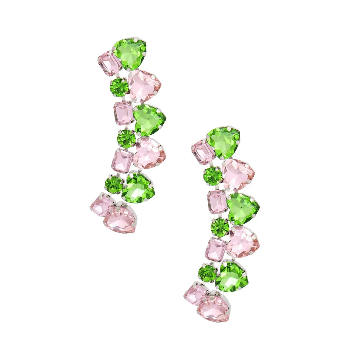 AKA Dangle Pink and Green Heart Crystal Dangle Earrings Alpha Kappa Alpha Inspired