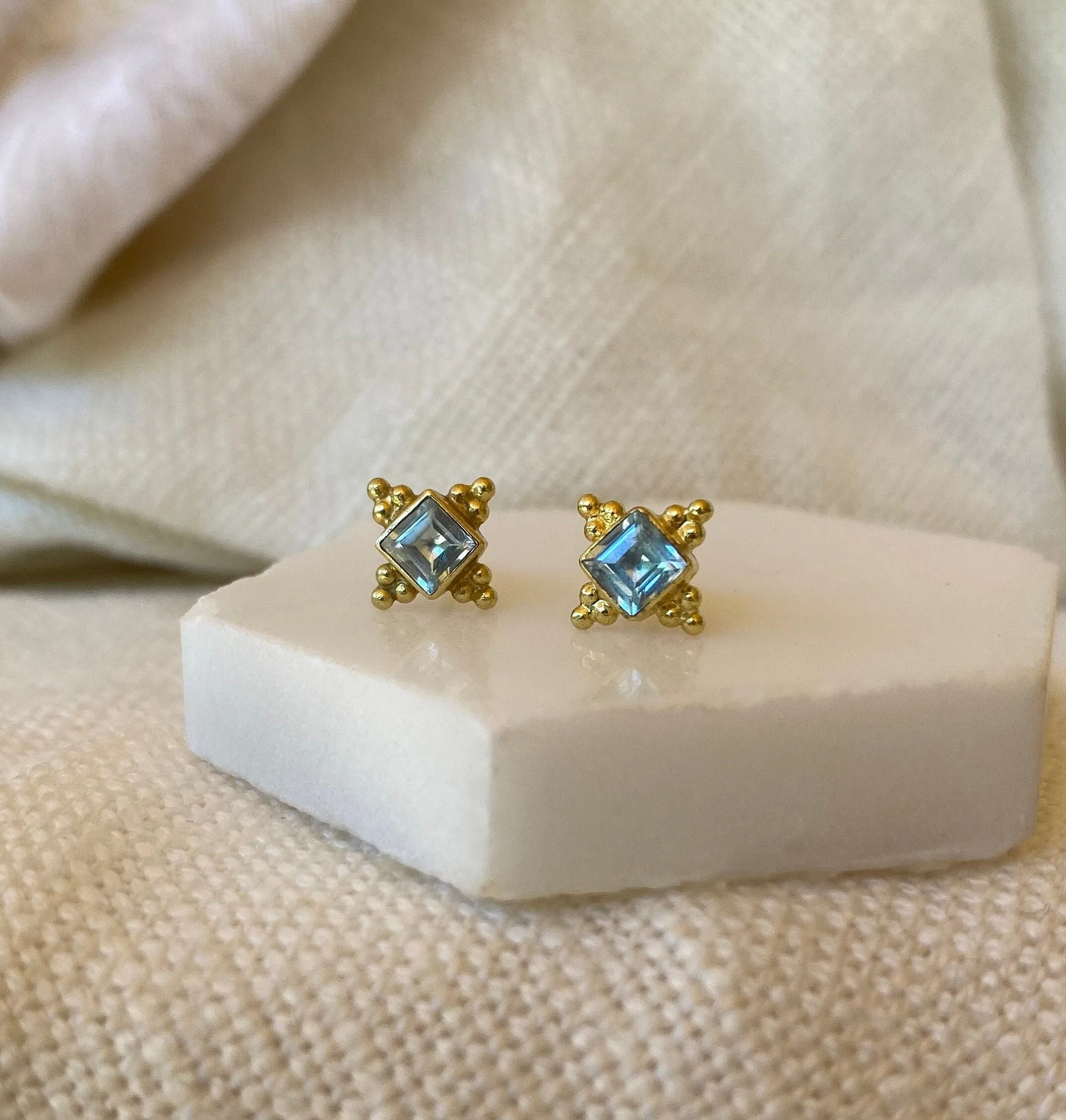 Ariella 14K Gold Vermeil Blue Topaz Stud Earrings