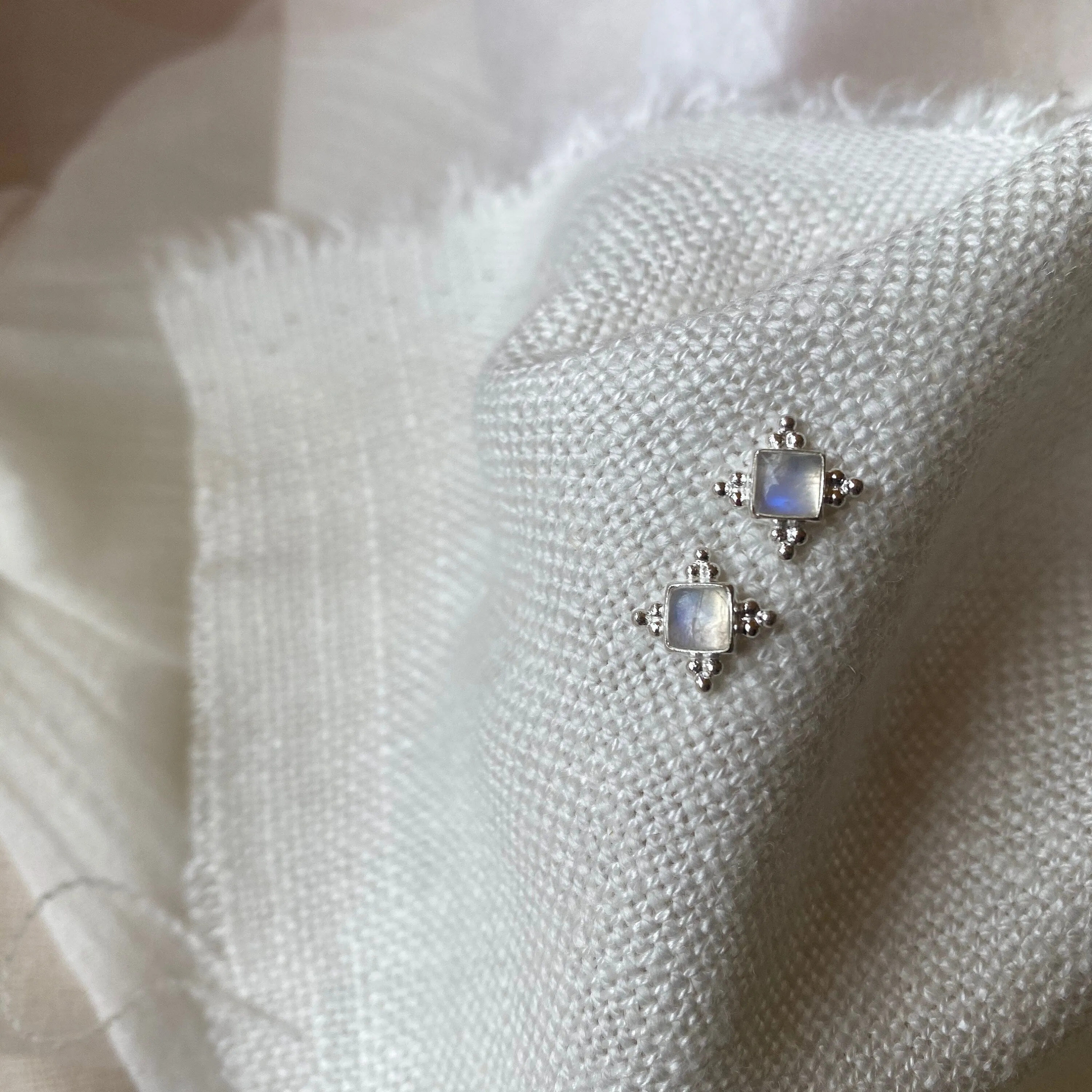 Ariella Square Moonstone Silver Studs