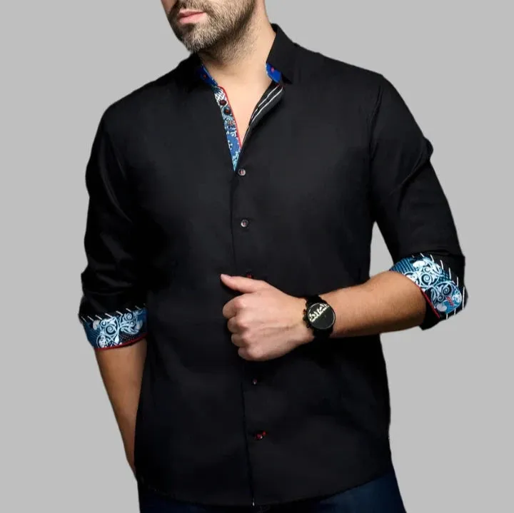 Au Noir "Adjani" Woven Long Sleeve Sport Shirt - Black