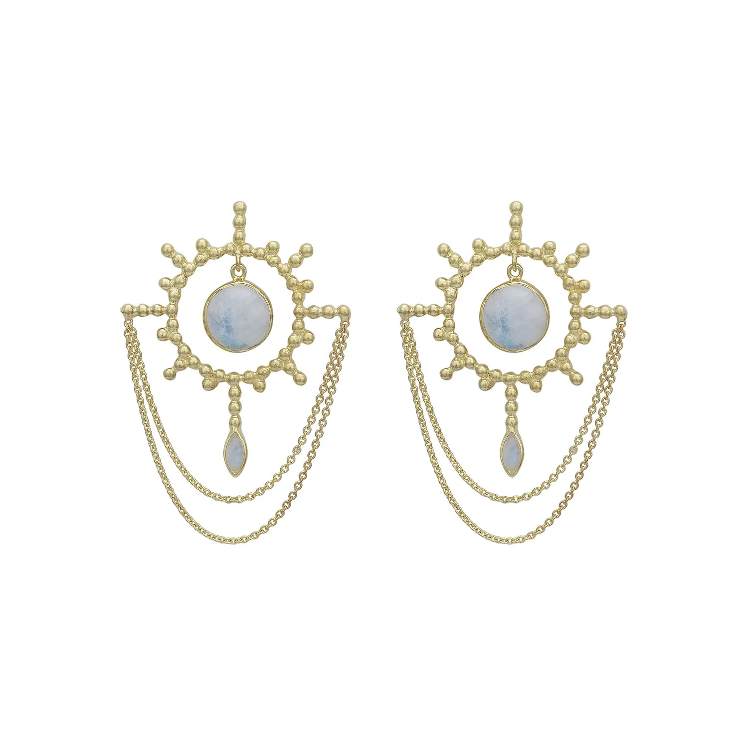 Aurora Sun 14K Gold Rainbow Moonstone Statement Earrings