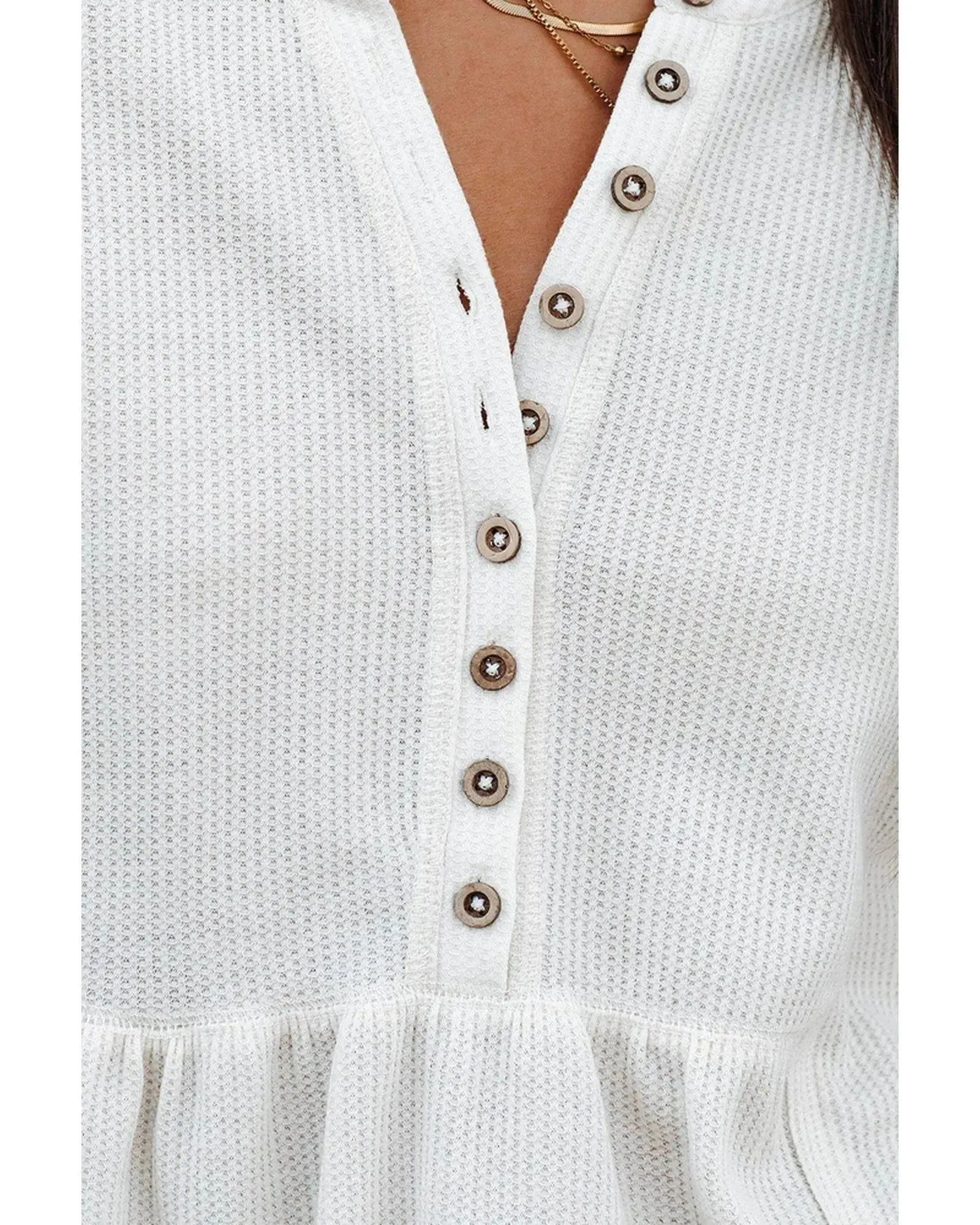 Azura Exchange Waffle Knit Half Button Henley Top - L