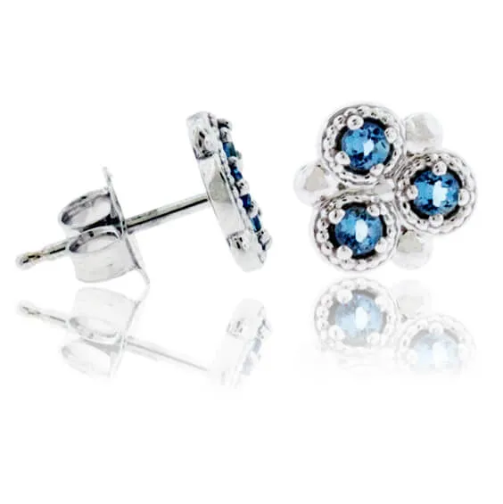 Bezel-Set 3 Round Cut Aquamarine Stud Earrings