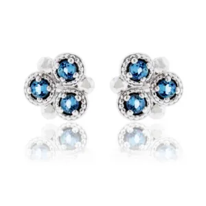 Bezel-Set 3 Round Cut Aquamarine Stud Earrings