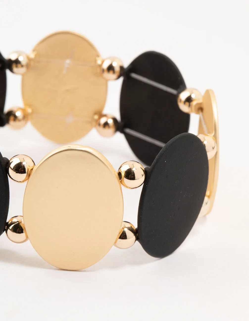 Black & Gold Oval Disc Stretch Bracelet