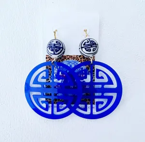 Blue & White Chinoiserie Longevity Earrings