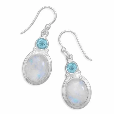 Blue Topaz and Moonstone Sterling Silver Earrings