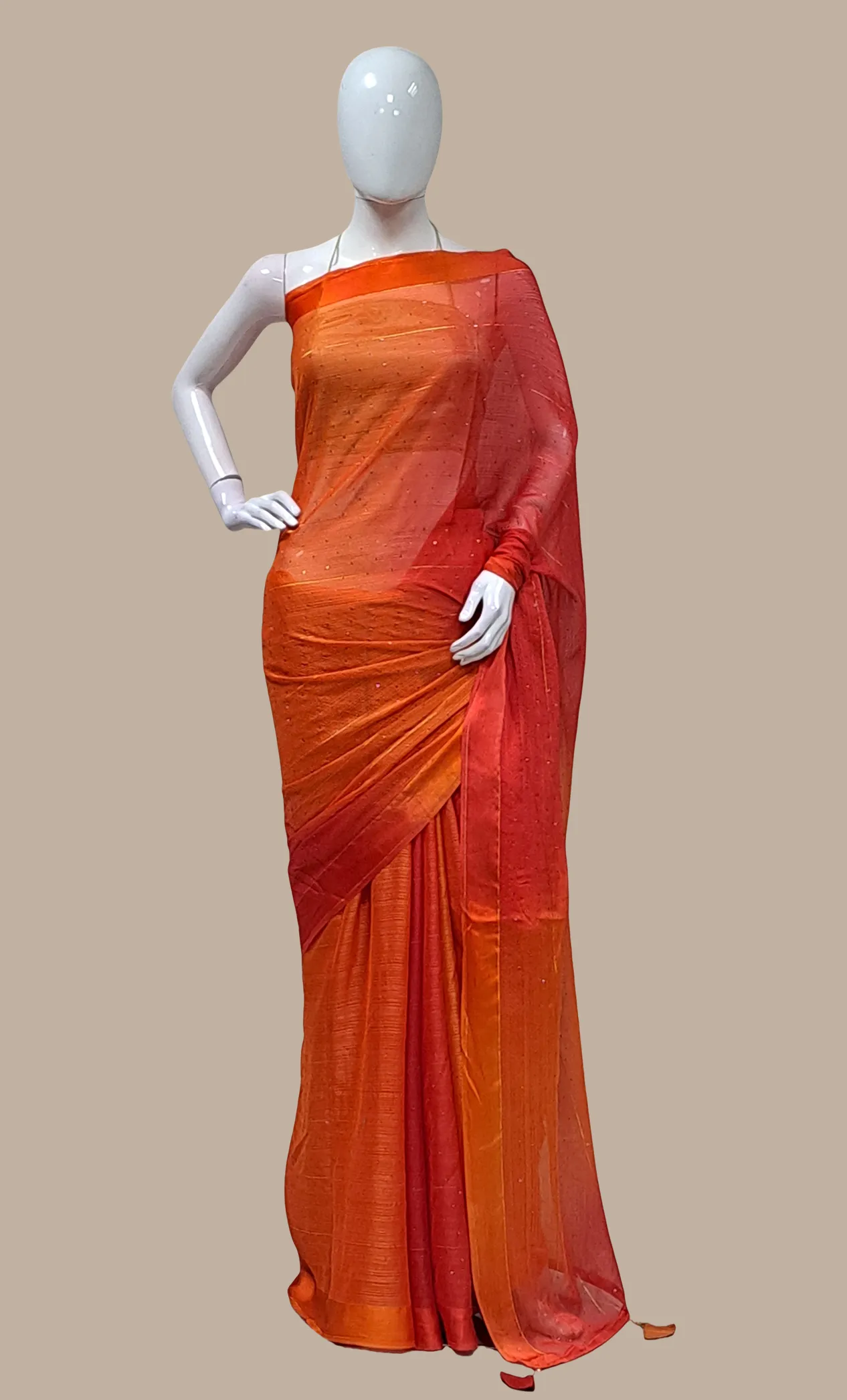 Burnt Orange Embroidered Sari