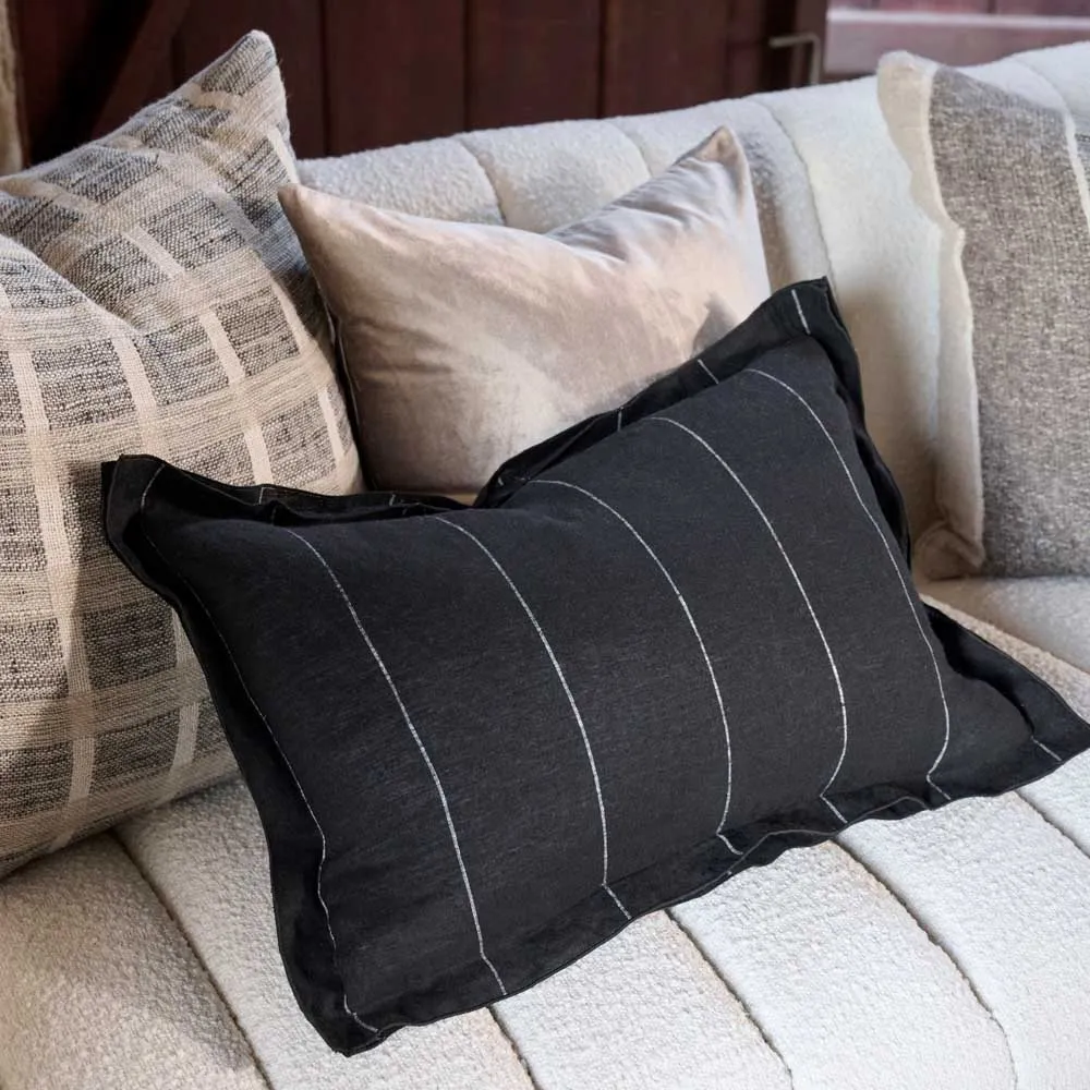 Carter Linen Cushion - Black w' White Stripe