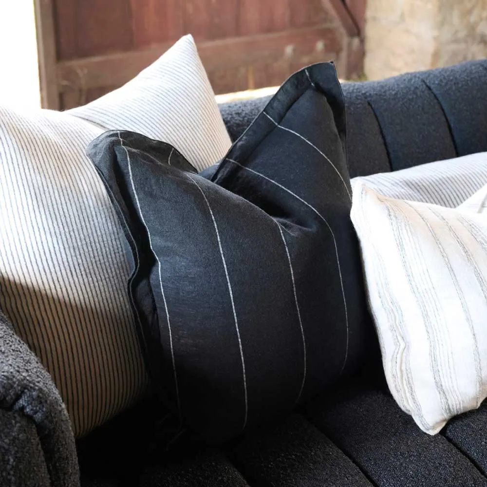 Carter Linen Cushion - Black w' White Stripe