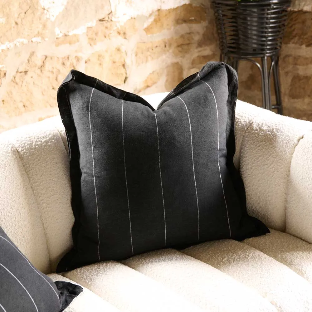 Carter Linen Cushion - Black w' White Stripe