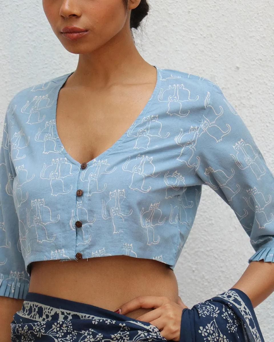 Claudia Handblock Printed Cotton Crop Top Blouse