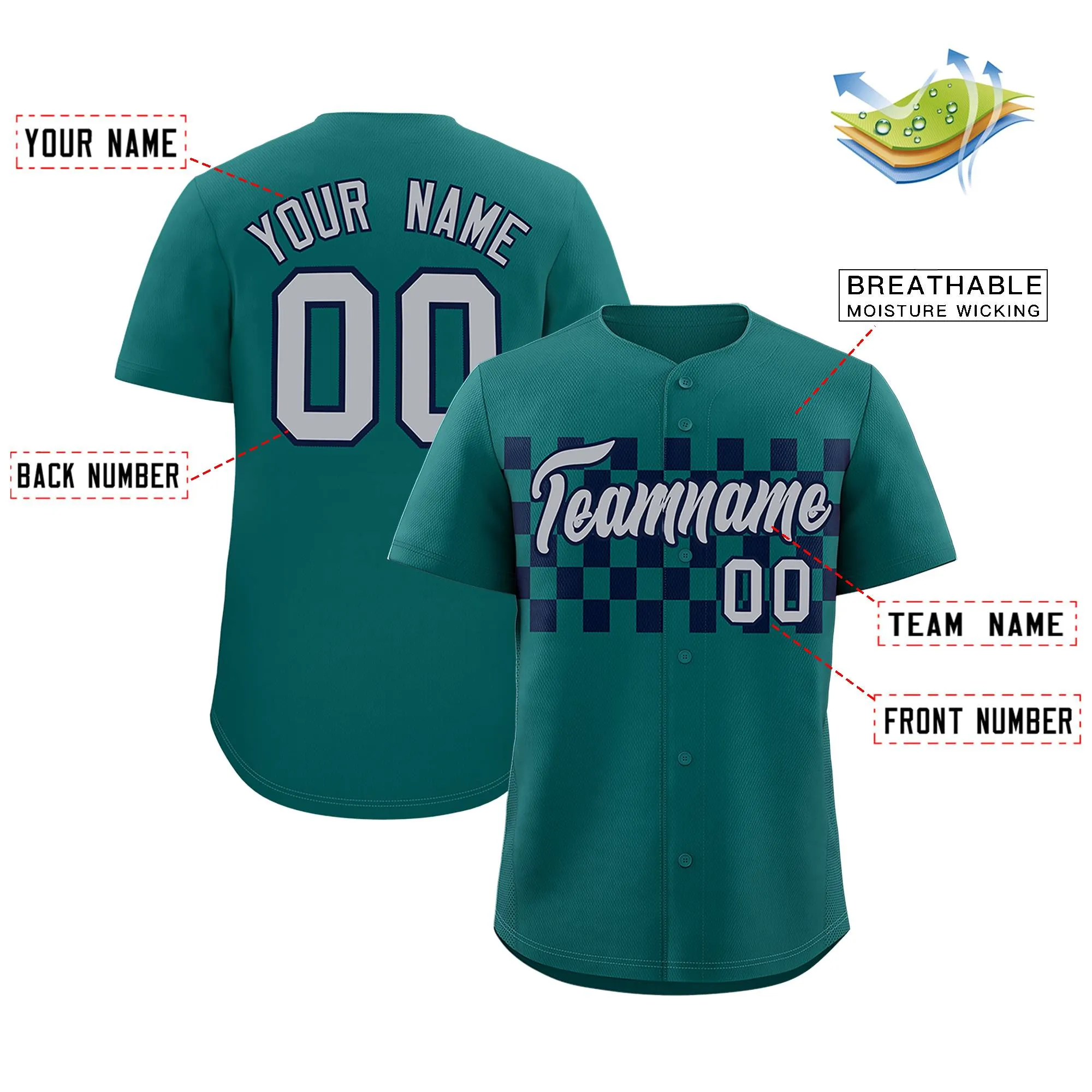 Custom Aqua Navy Personalized Plaid Fashion Design Authentic Baseball Jersey