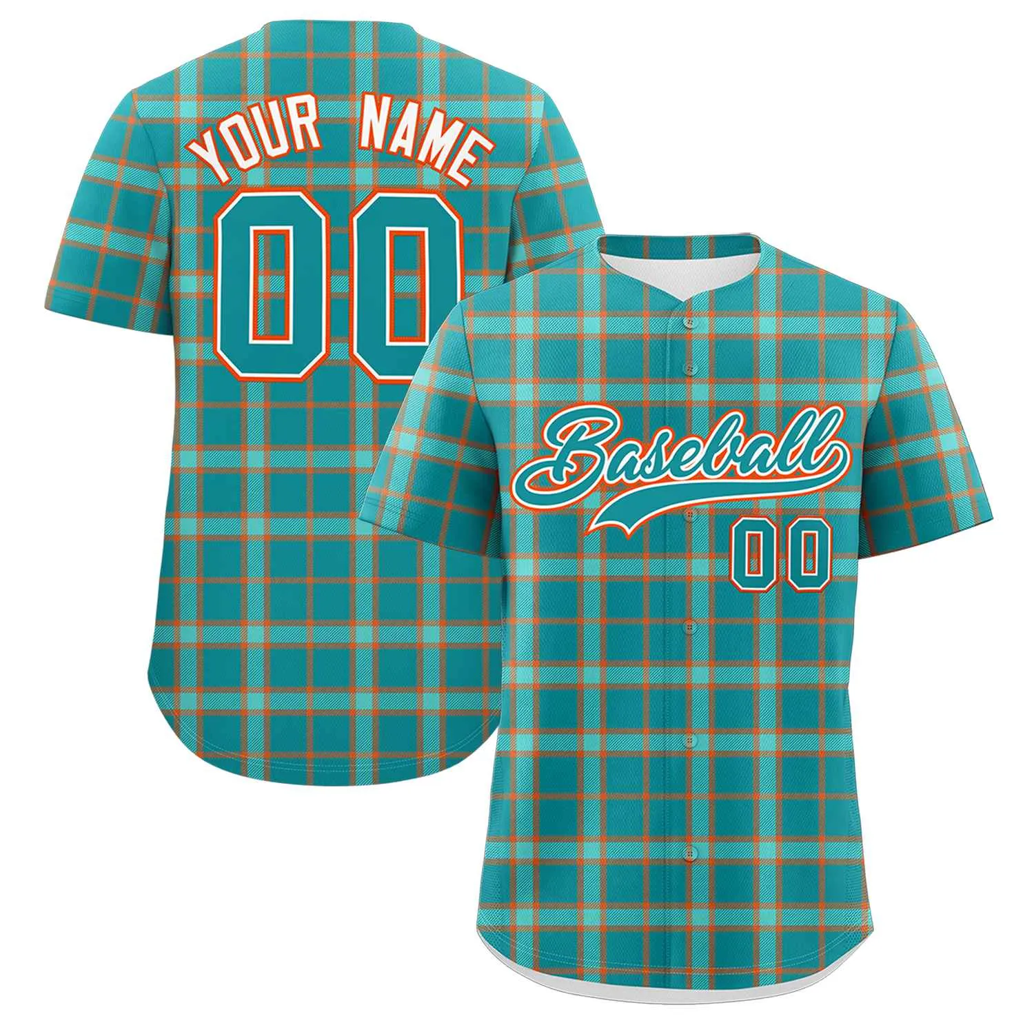 Custom Aqua Personalized Plaid Design Authentic Baseball Jersey