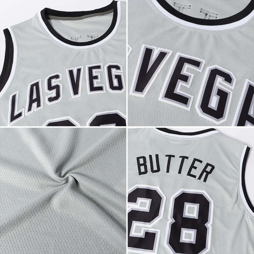 Custom Gray Gray-Black Authentic Throwback Basketball Jersey