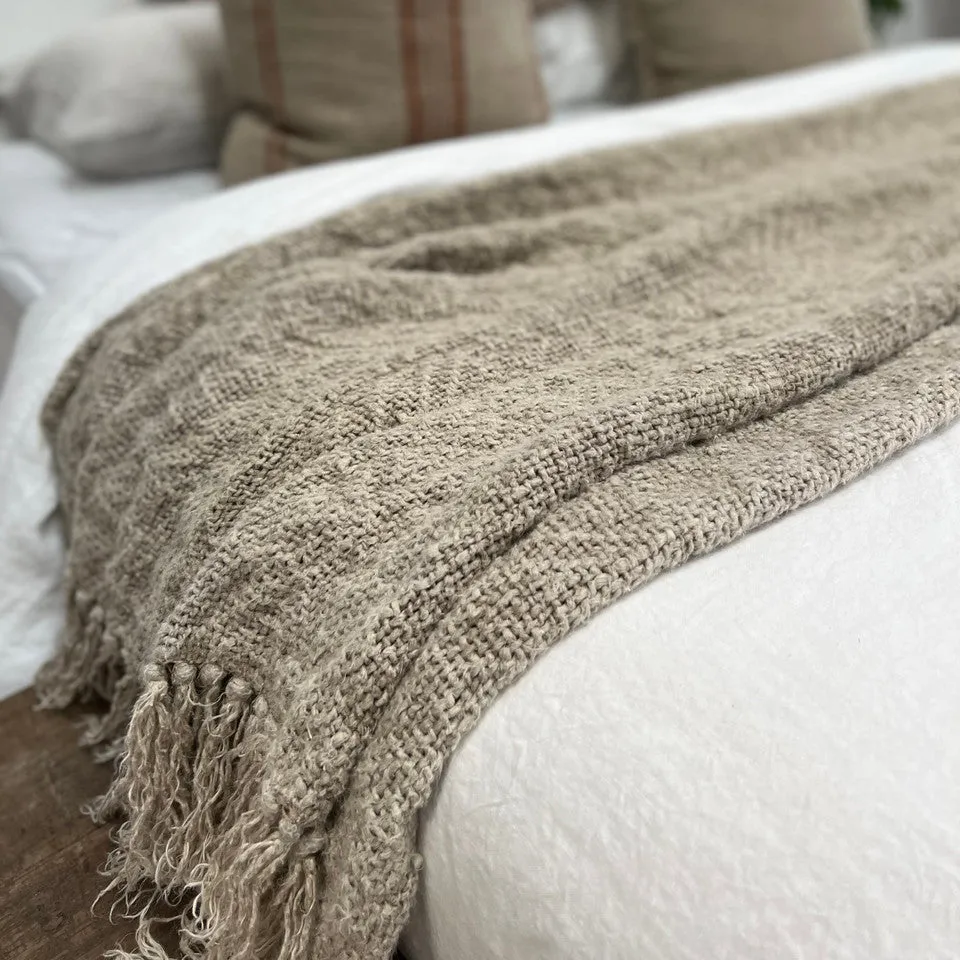 Dallas Handloomed Heavy Linen Bed Throw with Fringe