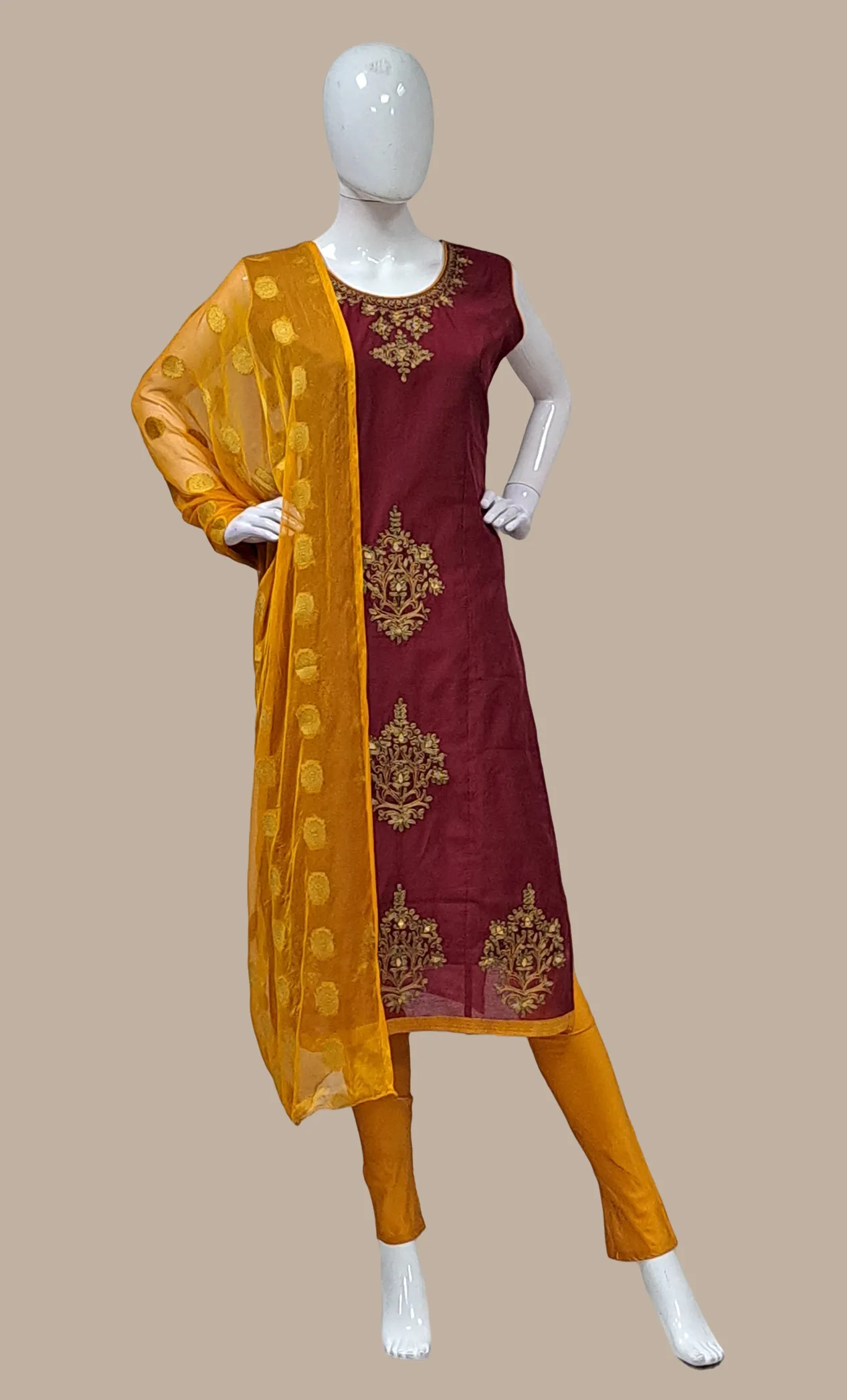 Deep Maroon Embroidered Churidar