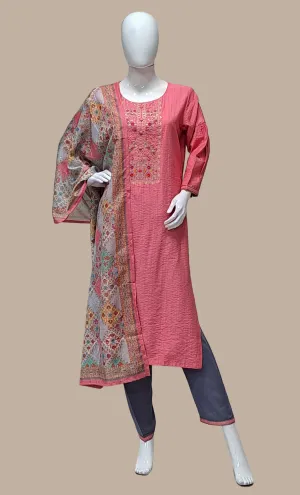 Deep Salmon Embroidered Punjabi