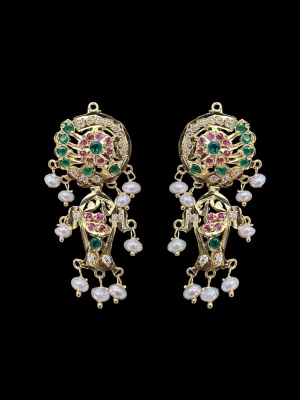 DER629 jadau earrings in fresh water pearls - ruby emerald ( READY TO SHIP )