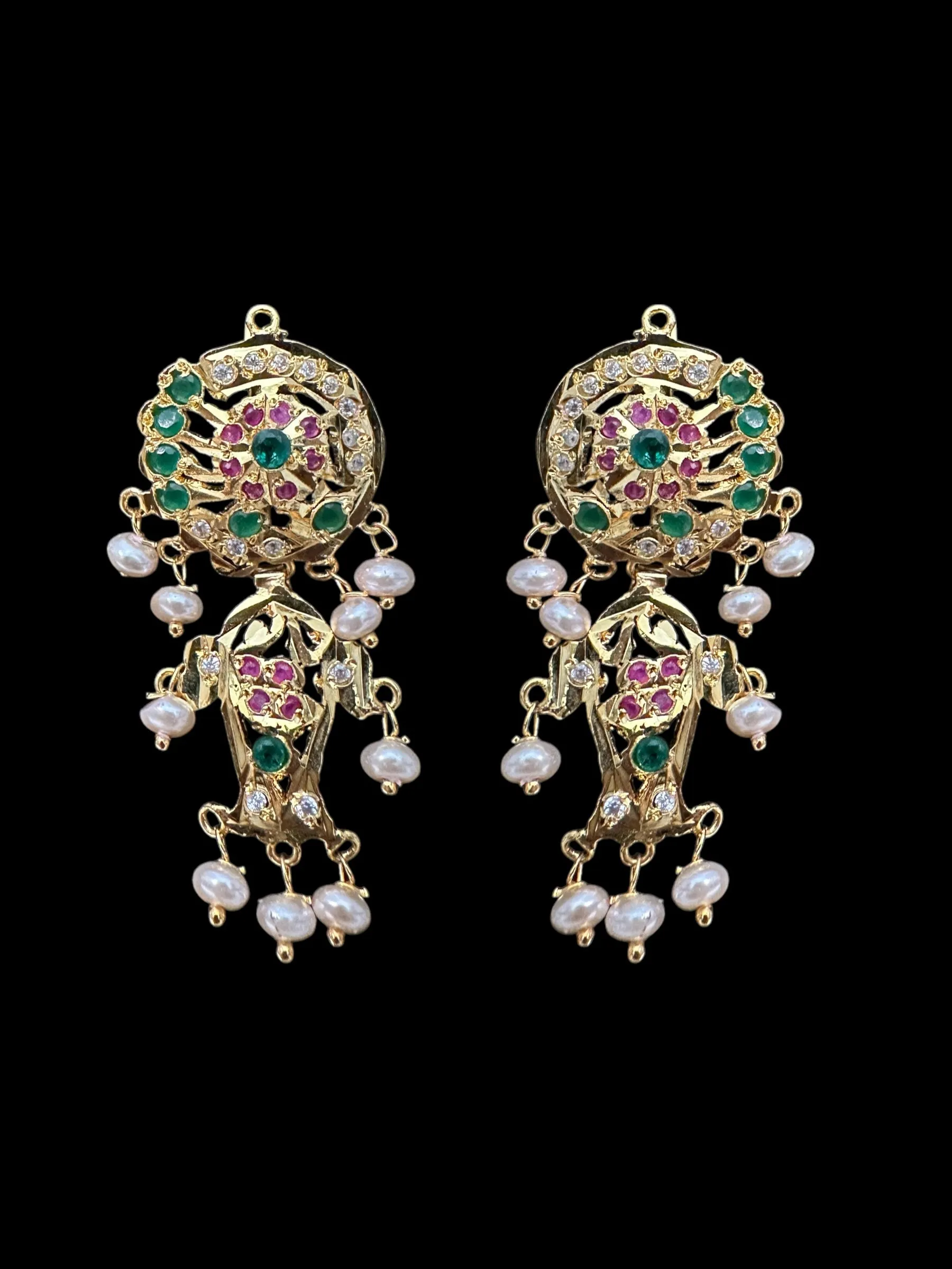 DER629 jadau earrings in fresh water pearls - ruby emerald ( READY TO SHIP )