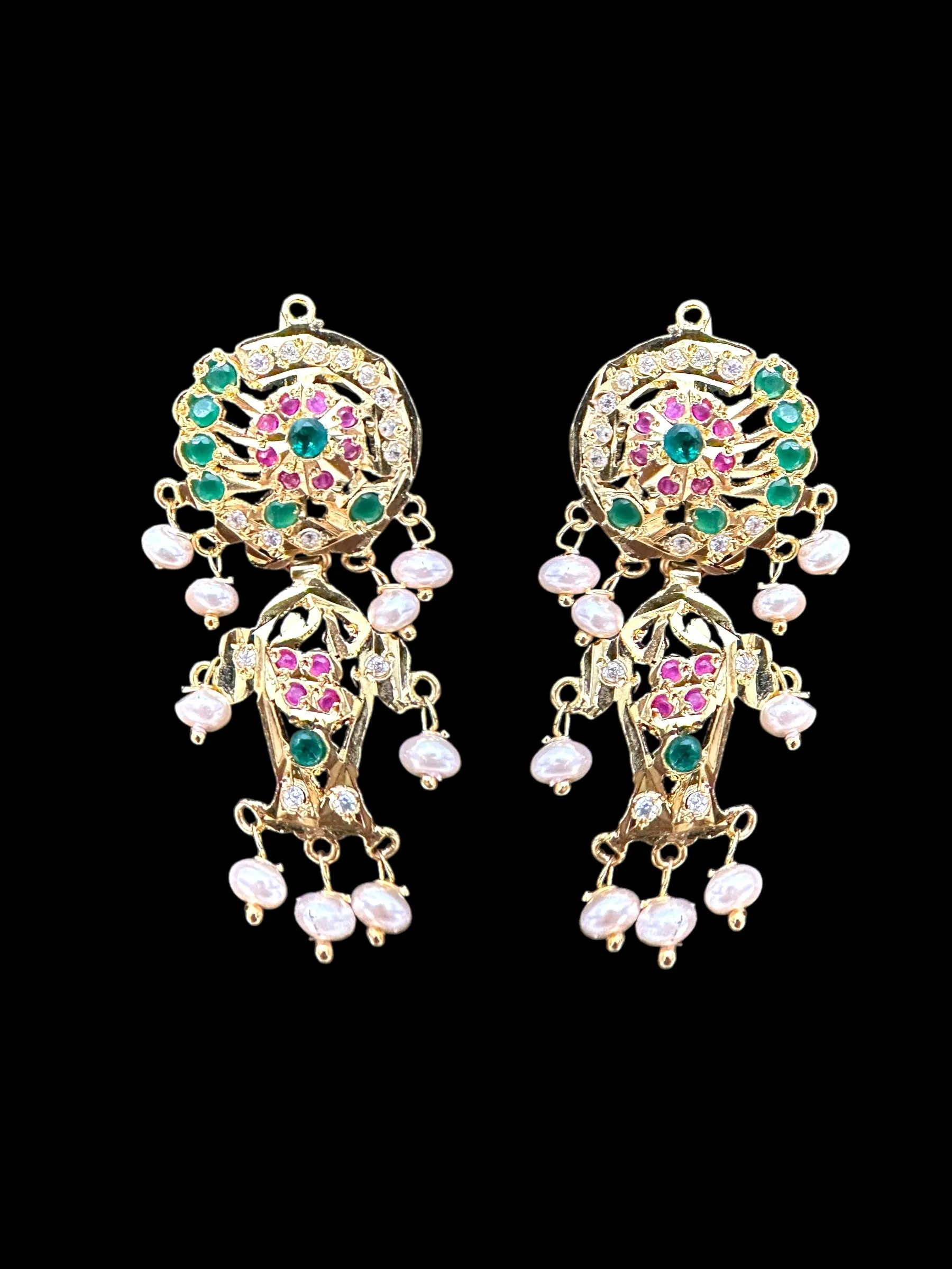 DER629 jadau earrings in fresh water pearls - ruby emerald ( READY TO SHIP )