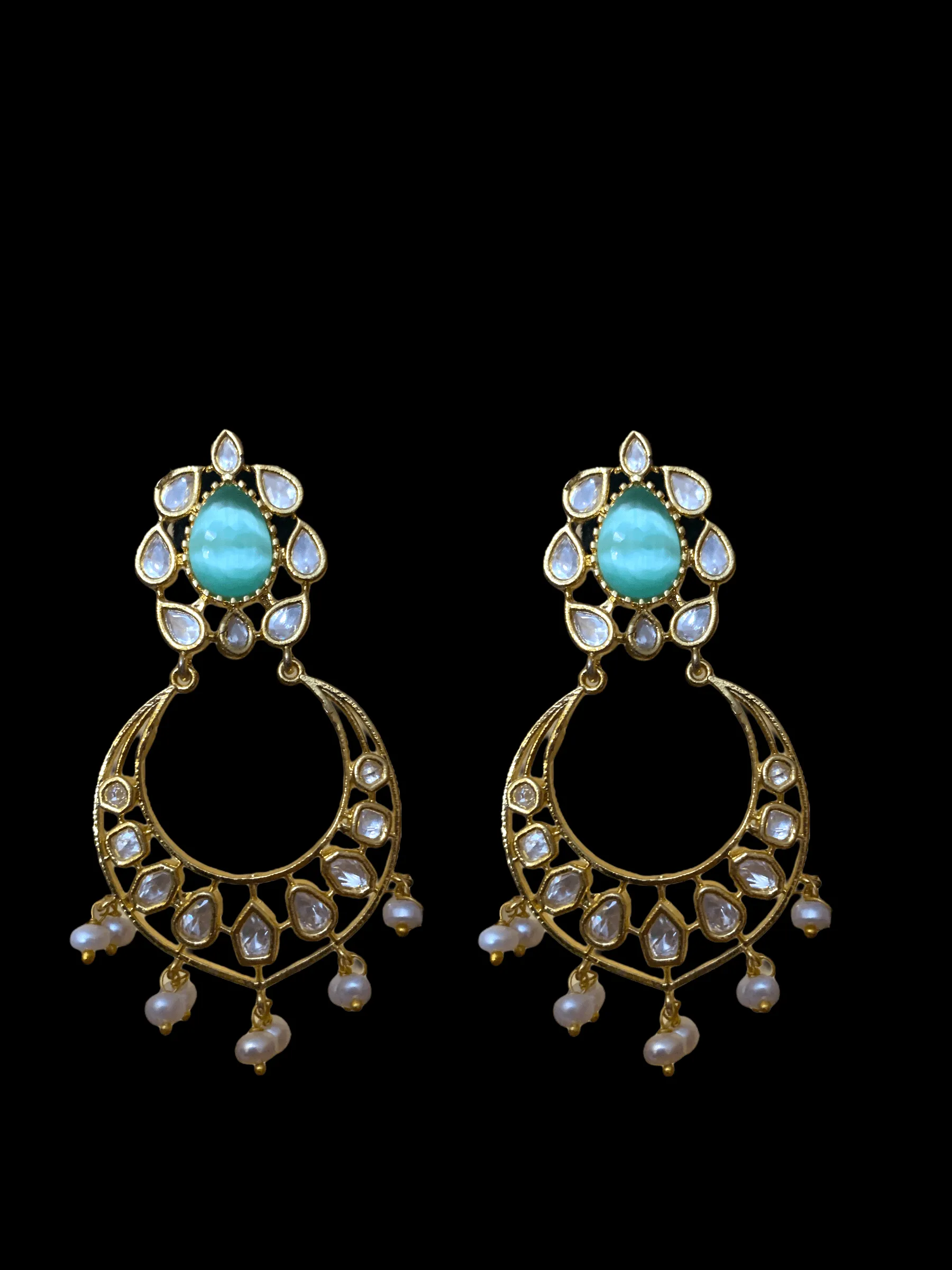 DER63 Evie cz earrings in fresh water pearls-  MINT GREEN ( READY TO SHIP)