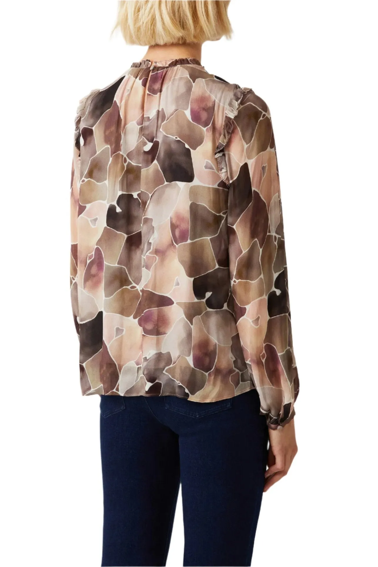 Ecru Designs High Neck Long Sleeve Multi Print Viscose Blouse