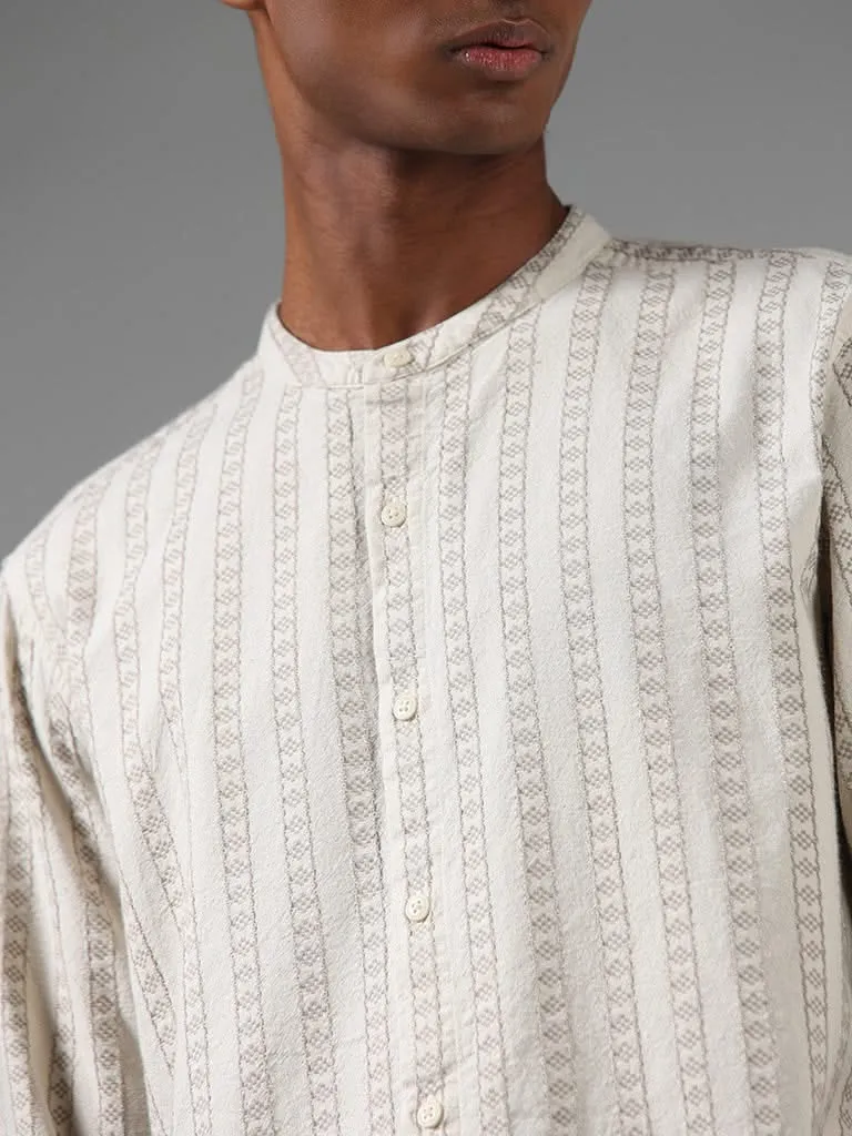 ETA Beige Thread Embroidered Cotton Relaxed-Fit Shirt