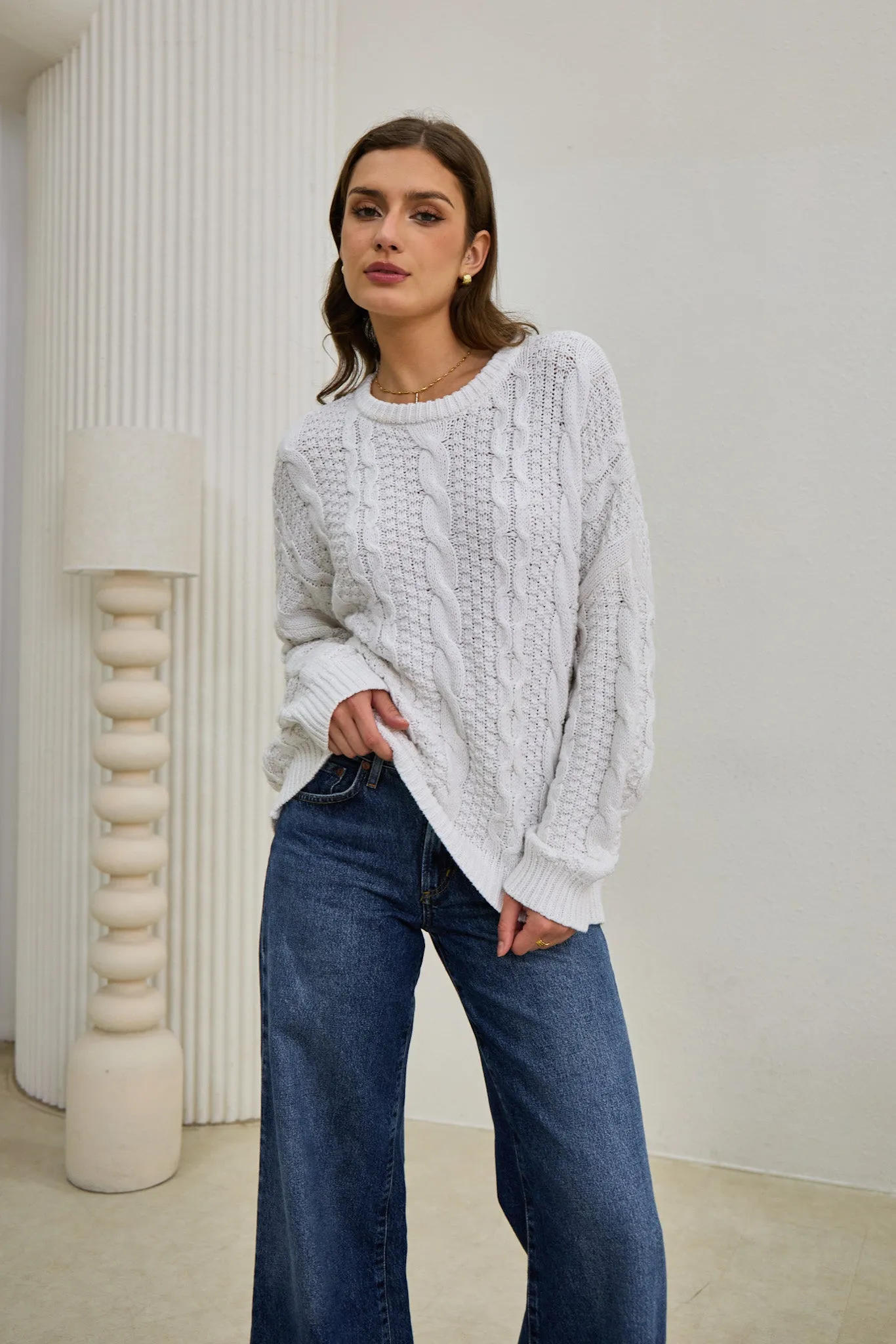 Faith White Cable Knit Sweater