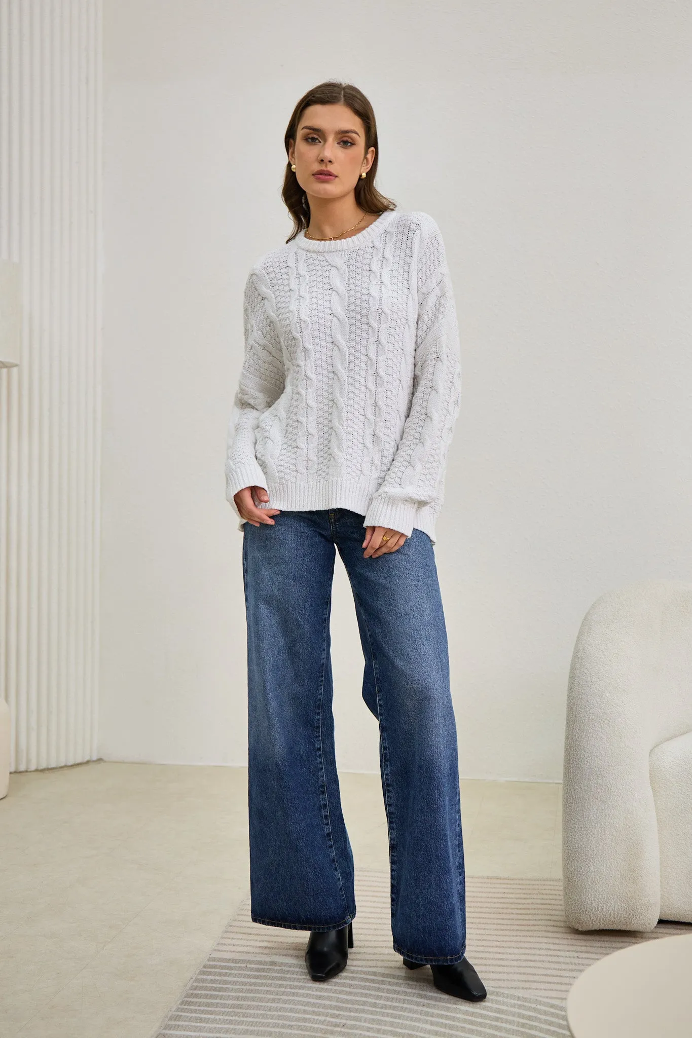 Faith White Cable Knit Sweater