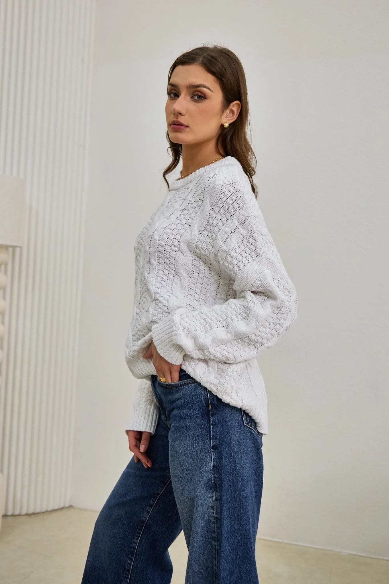 Faith White Cable Knit Sweater