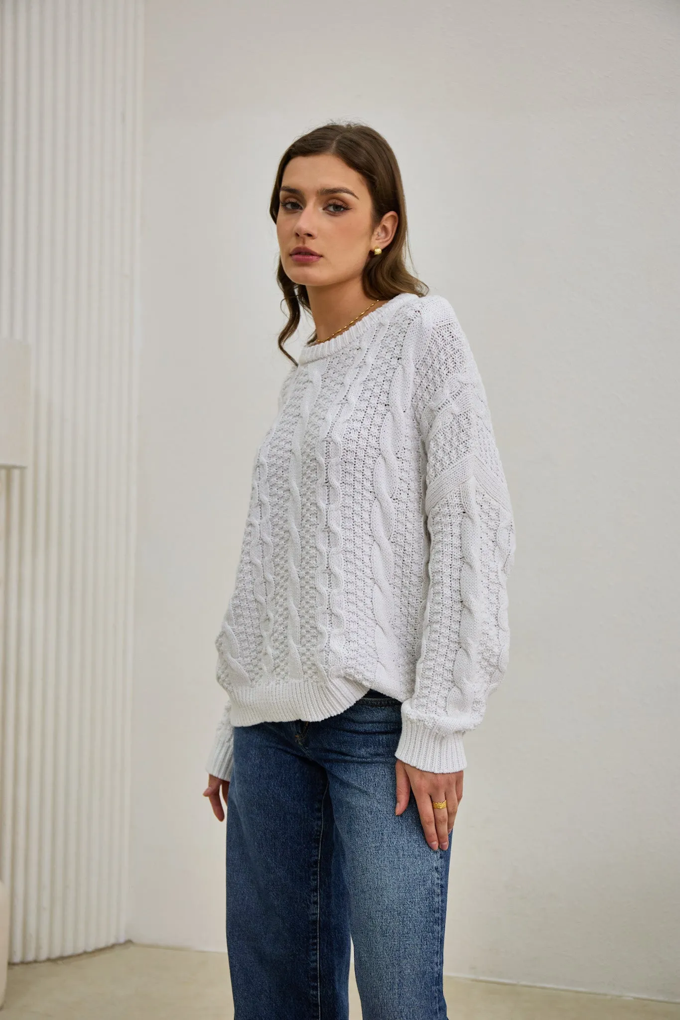 Faith White Cable Knit Sweater