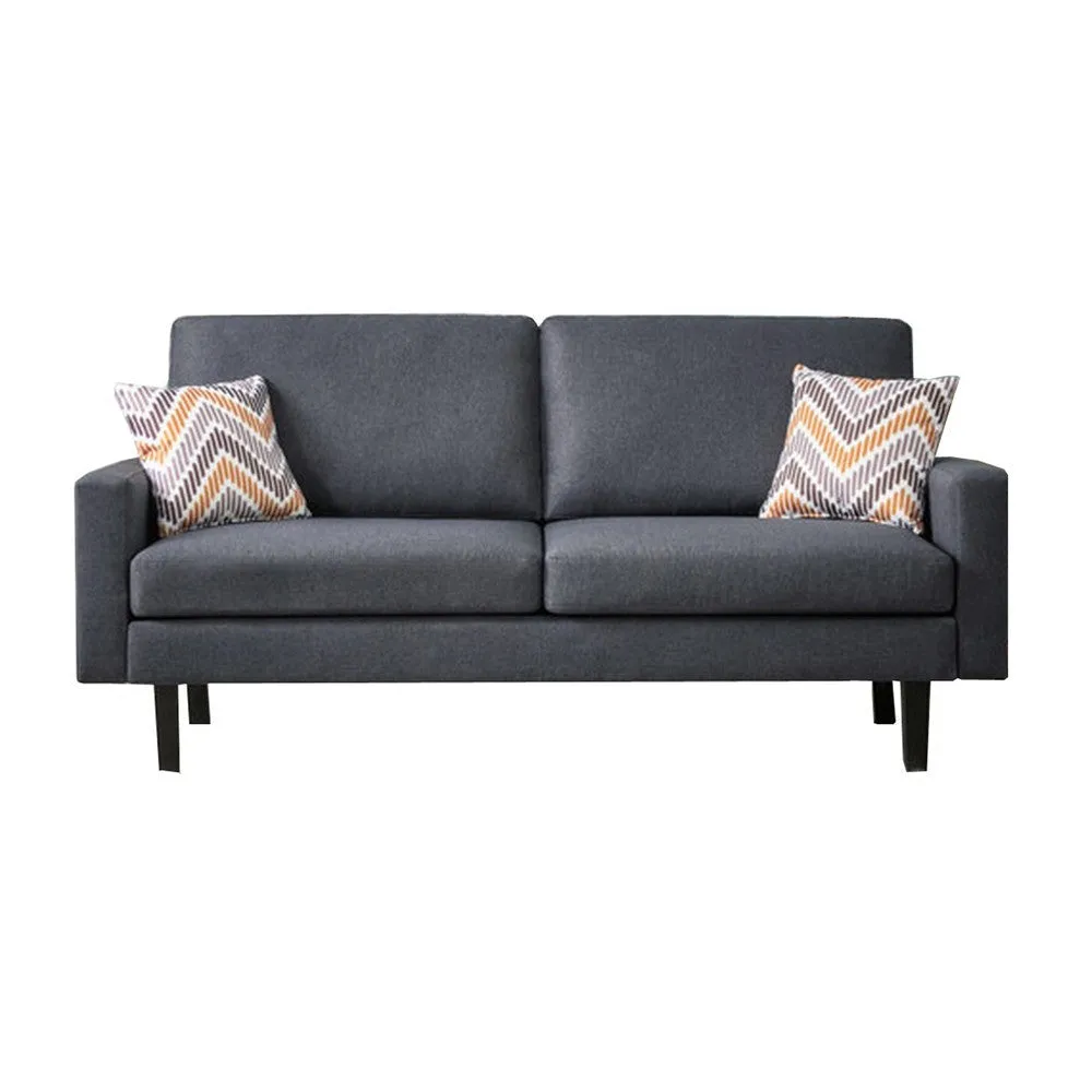 Gala 3 Piece Sofa and Chairs Set, Gray Fabric, 2 Pillows, Black Wood Frame By Casagear Home